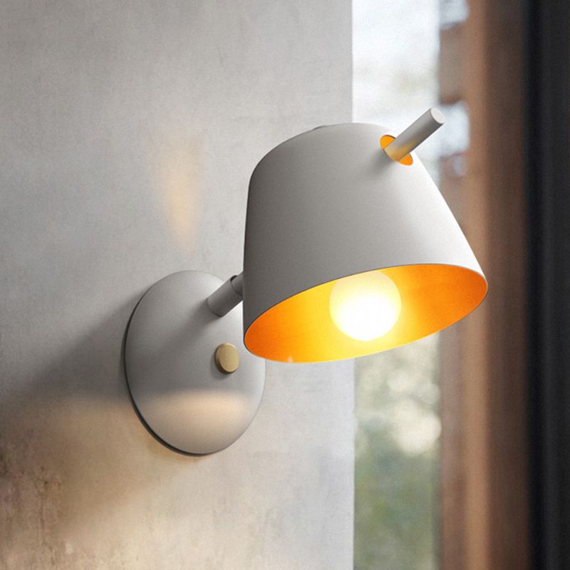 Contemporary 1 Head Sconce Black/White/Blue Wide Flare Wall Mount Light Fixture with Metal Shade