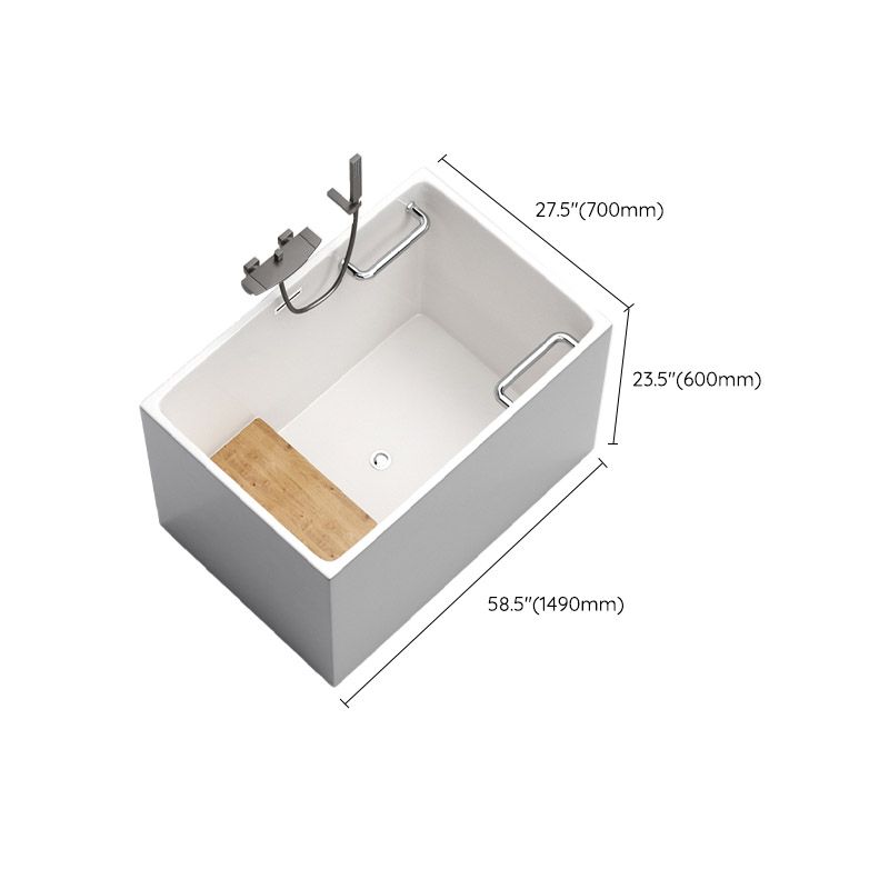 Modern Rectangle White Acrylic Bathtub Back to Wall with Drain Bath Tub and Overflow Hole