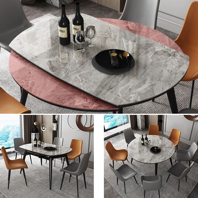 Contemporary Round Dining Table Sintered Stone Table with 4 Ash Solid Wood Legs