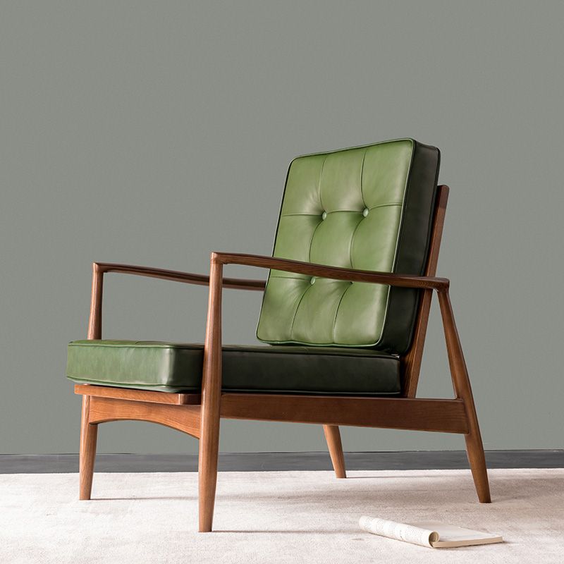 Contemporary Genuine Leather Accent Armchair Tufted Genuine Leather Arm Chair