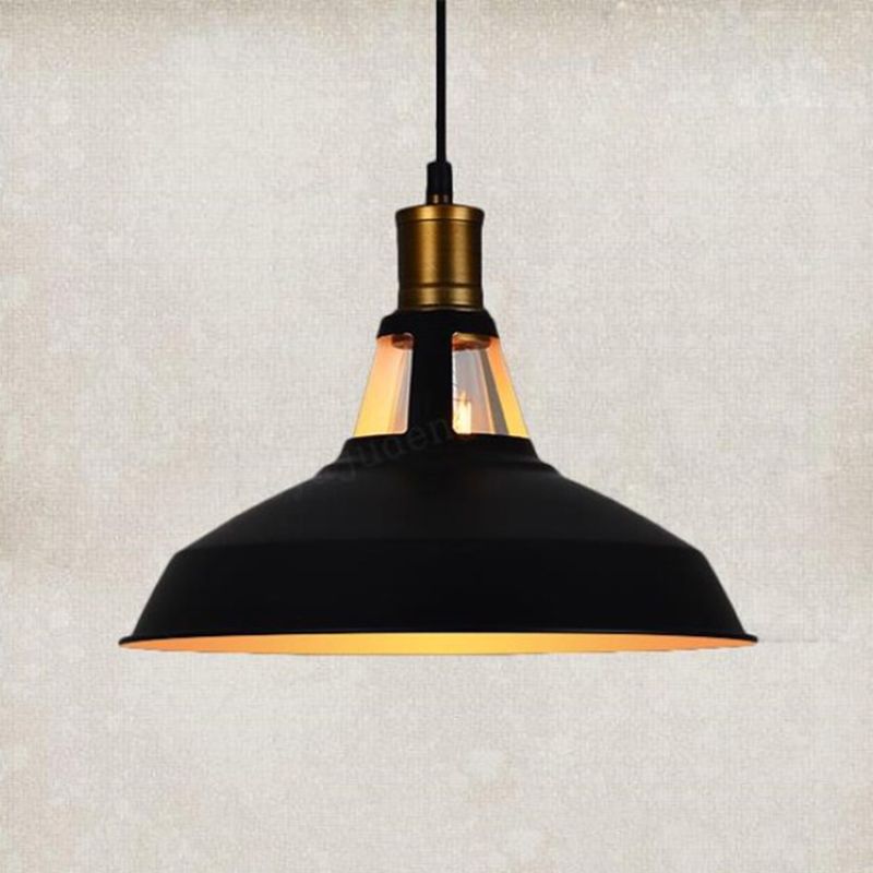 Black Truncated Barn Restaurant Drop Pendant Warehouse-Style Metal 1 Light Hanging Ceiling Light