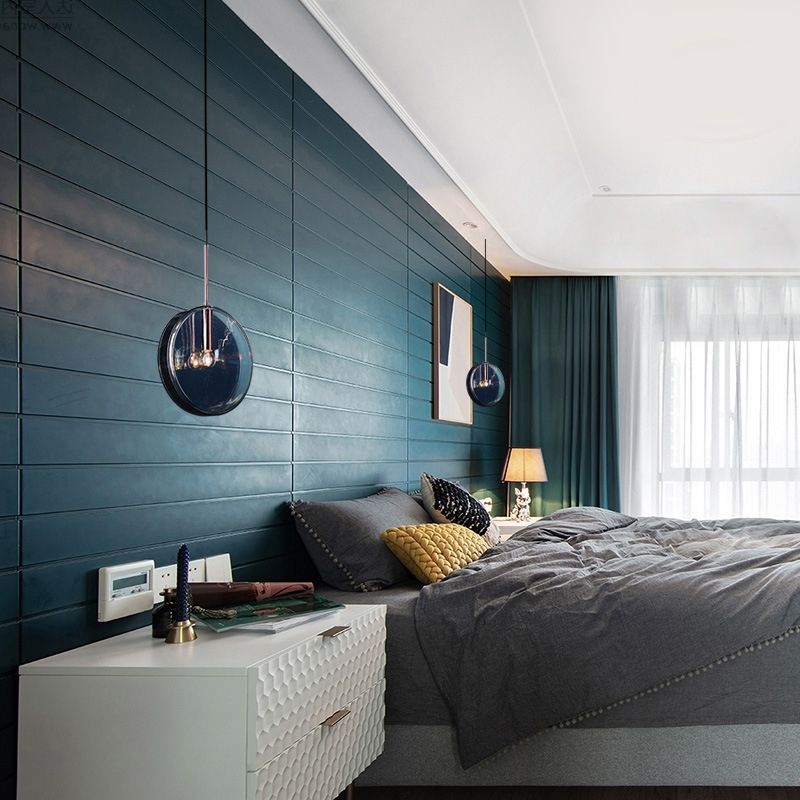 Modern Artistic Single Pendant Light Wrought Iron Circular Hanging Lamp with Glass Shade