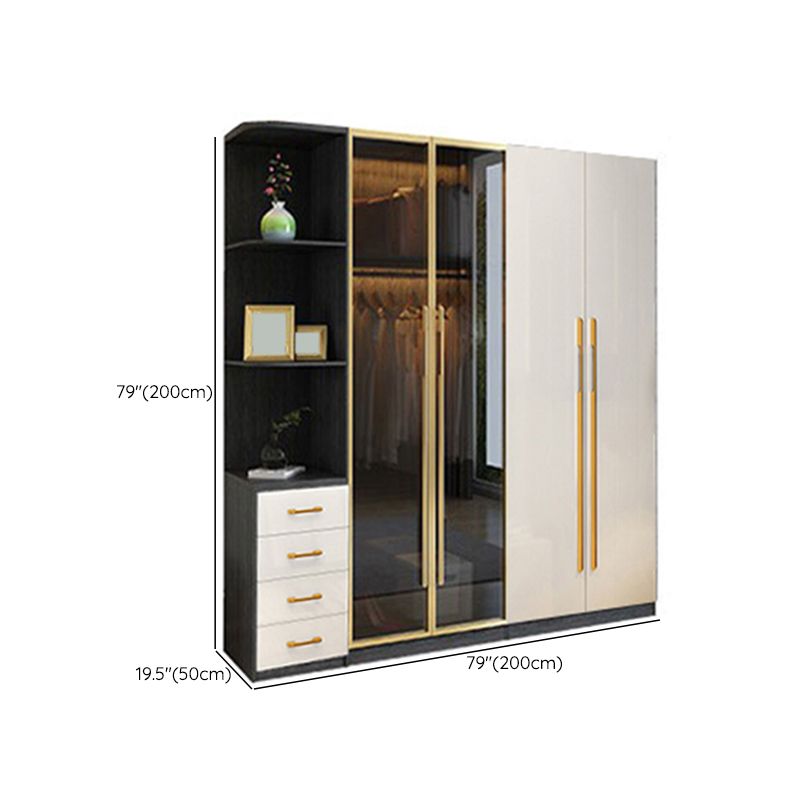 Modern Tempered Glass Doors Wardrobe Wood Frame Wardrobe without Light