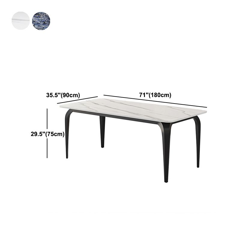 Black 4 Legs Dining Table Rectangle Industrial Dinette Table with Stone Top
