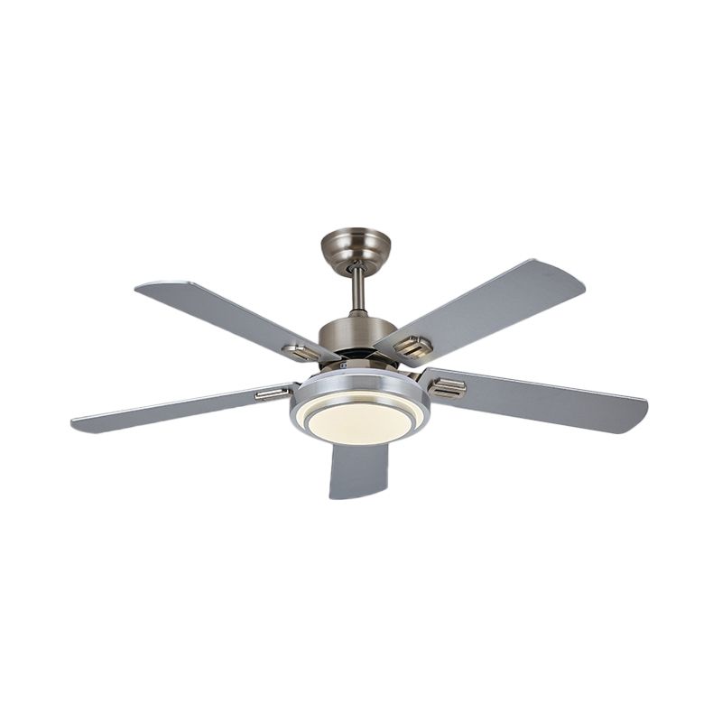5-blade nikkelronde semi-mount verlichting klassieke metalen led slaapkamer hangventilatorlamp, 42 "breed