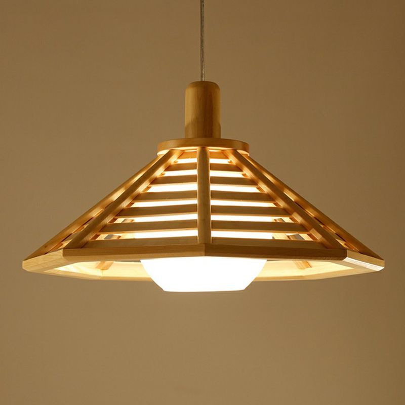 Cage conica a sospensione Lampada a sospensione Nordica Lampada da soffitto in legno 1 lampadina con sfera di vetro bianco