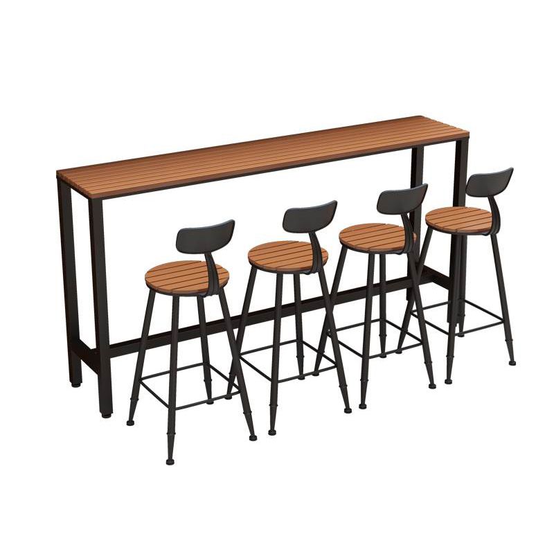 Modern 1/5 Pieces Bar Table Set Rectangle Wood Counter Table with Stools for Courtyard