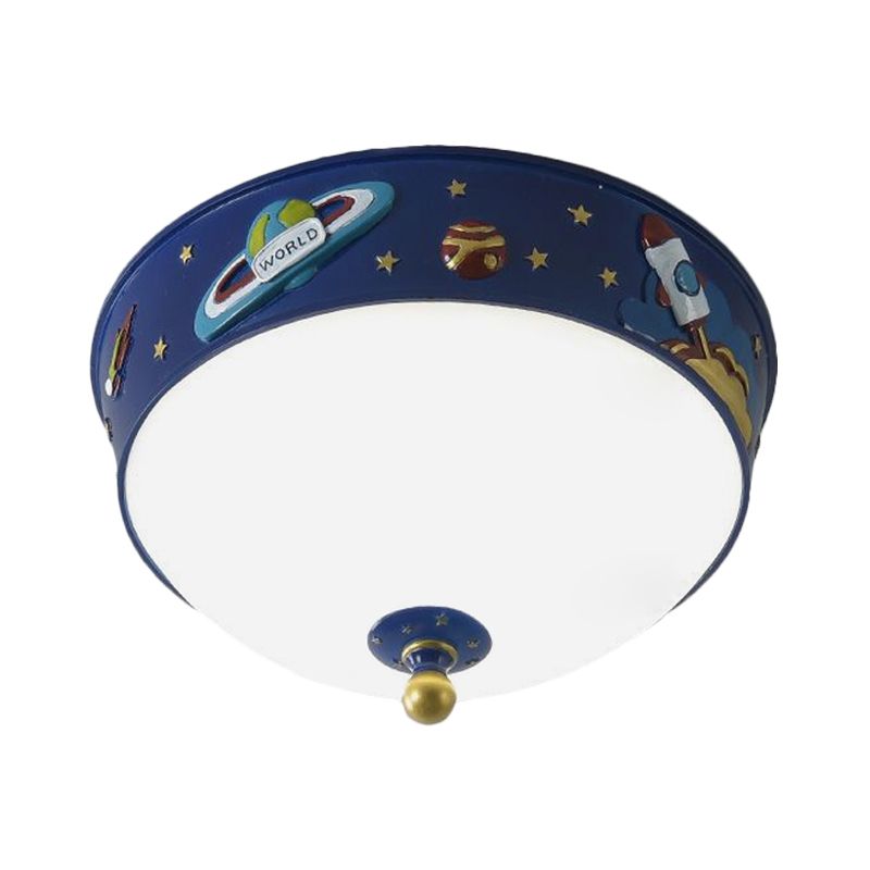 Plafonnier LED en forme de bol en verre blanc, éclairage encastré bleu avec motif d'espace dans une lumière chaude/blanche