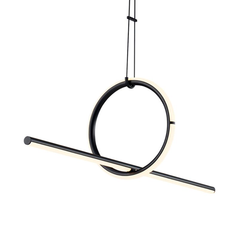 Modern Minimalism Black Linear Island Pendant Lighting LED Metal Island Ceiling Light for Living Room