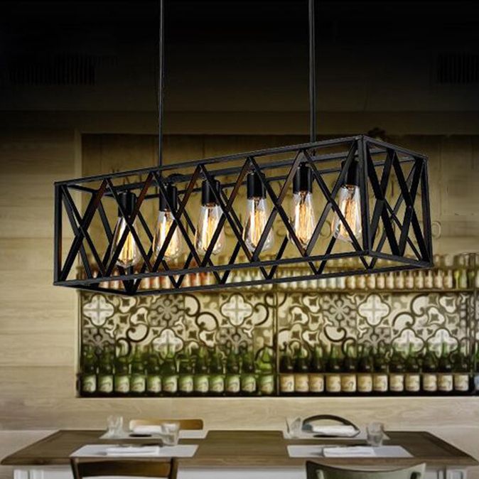 Rectangular Shape Pendant Lighting Modern Style Metal 4 Lights Hanging Lamp in Black