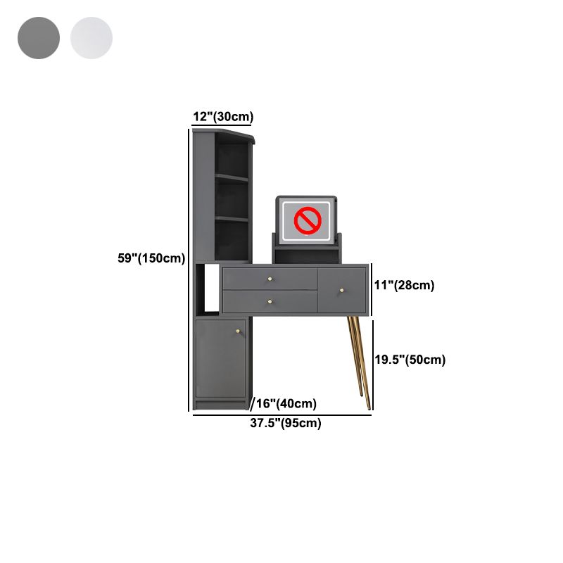 Glam Style Wood-based Material White/grey Dressing Table with Drawers and Storage Shelves