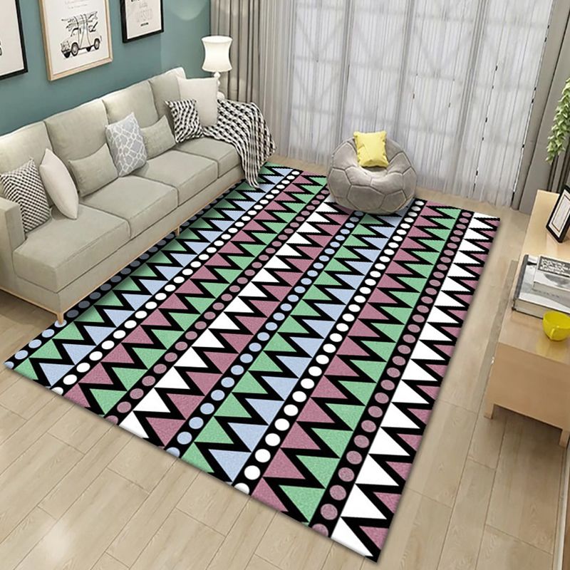 Contemporary Living Room Rug Multicolor Geo Printed Area Rug Polyster Pet Friendly Easy Care Carpet