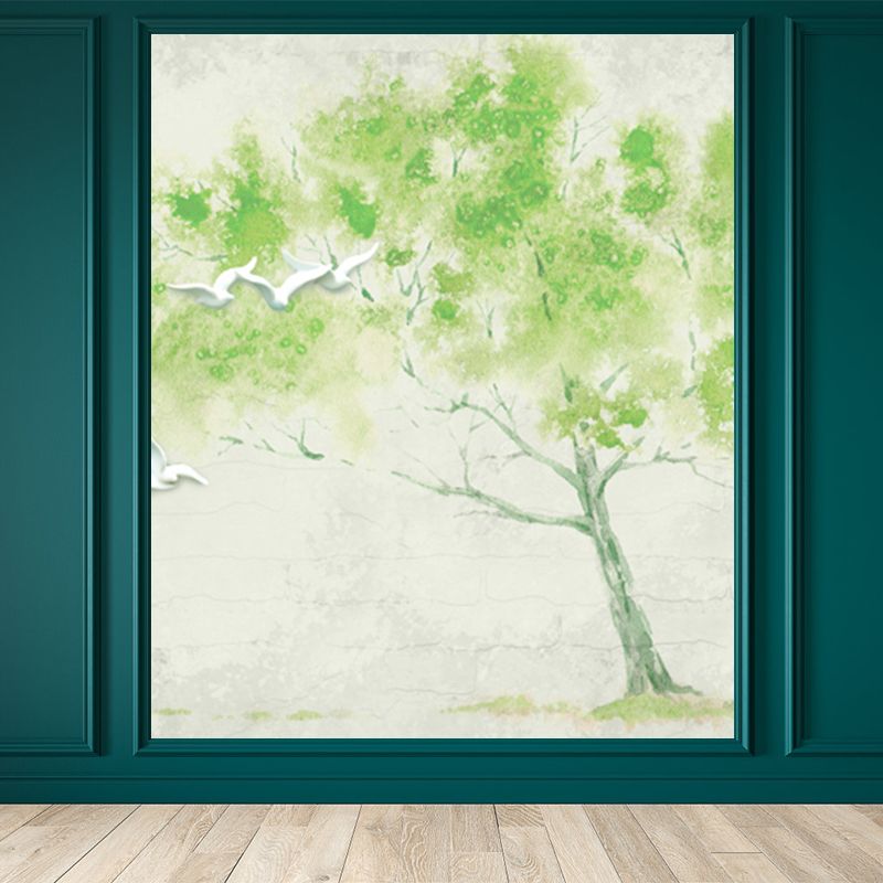 Light Color Botanical Mural Decal Moisture Resistant Contemporary Bathroom Wall Covering