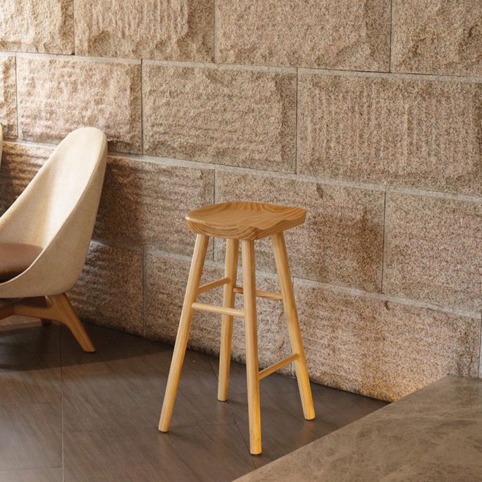 Coffee Shop Simple Wood Barstool Wood 4 Legs Bar Stool with Pedal Base