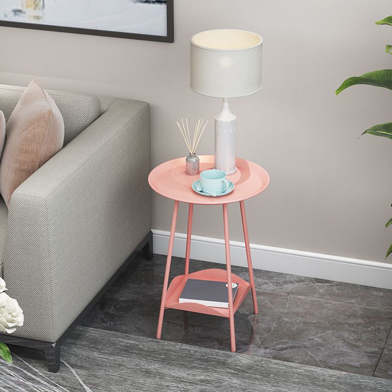 Mid-Century Metal Round Tray Top Side Table 22-inch 4 Legs End Table with Shelf