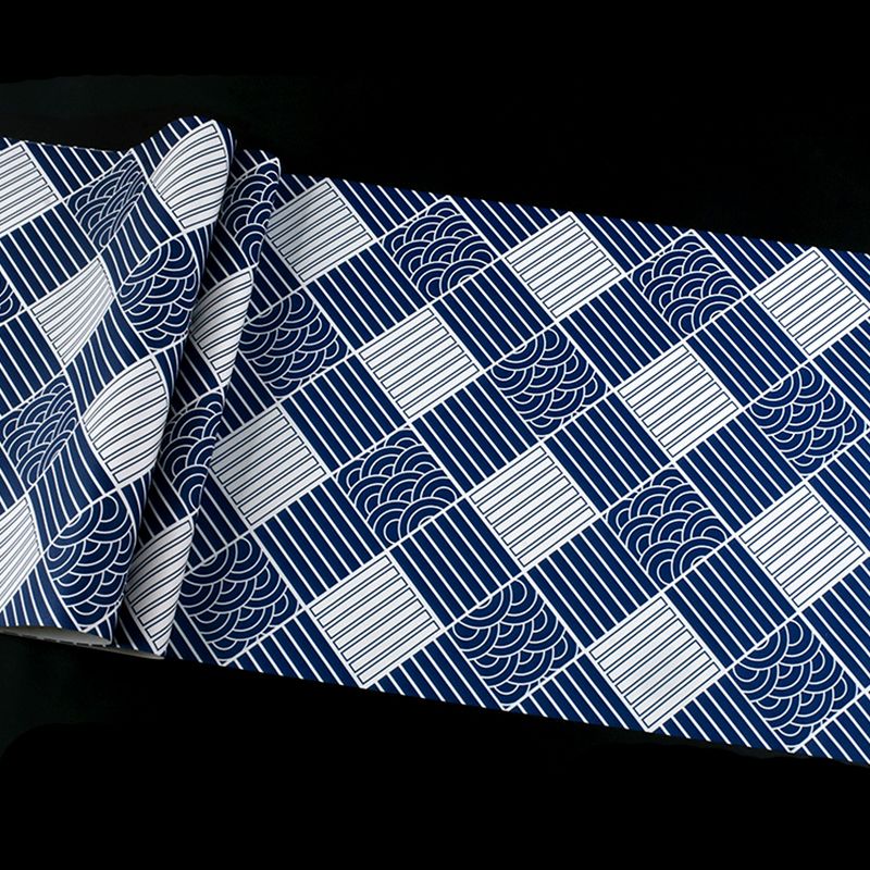 Japanese Ukiyoe Wallpaper Square and Stripes Non-Pasted Wall Covering, 31 ft. x 20.5 in, Blue and White