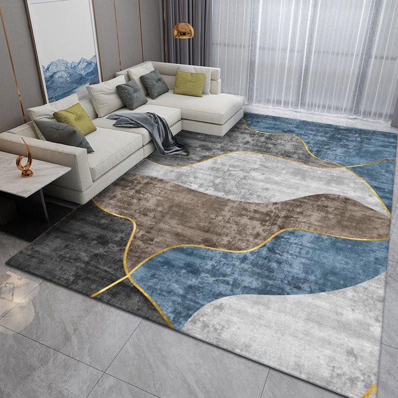 Grey Modern Carpet Polyester Striped Carpet Non-Slip Backing Carpet for Living Room