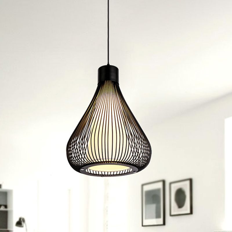 Metallic Black/White Ceiling Lighting Teardrop Cage Shade 1 Bulb Retro Industrial Pendant Light Fixture