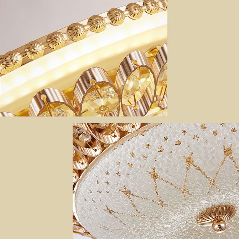 Gold Circular Metal LED Ceiling Fixture in Modern Concise Style Crystal Flush Mount for Corridor