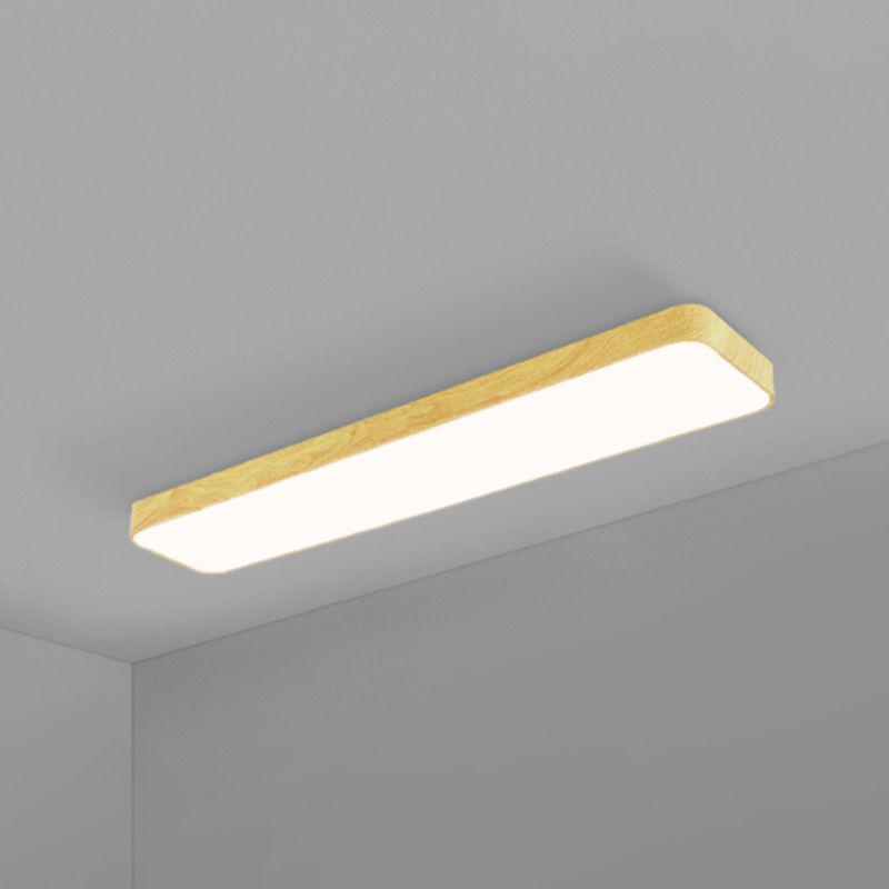 Light-Wood Grain Rectangle Flush Lamp Minimalistic LED Aluminum Flush Mount Ceiling Light