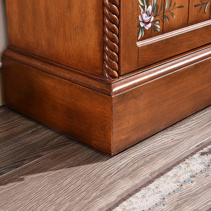 Traditional Birch Wood Cabinet with Mirror Matte Finish Wardrobe for Home