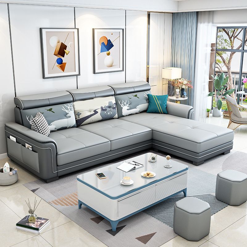 Hedendaagse wijd uitlopende armen Sectional 3-zits faux lederen bank met Ottomaanse inbegrepen