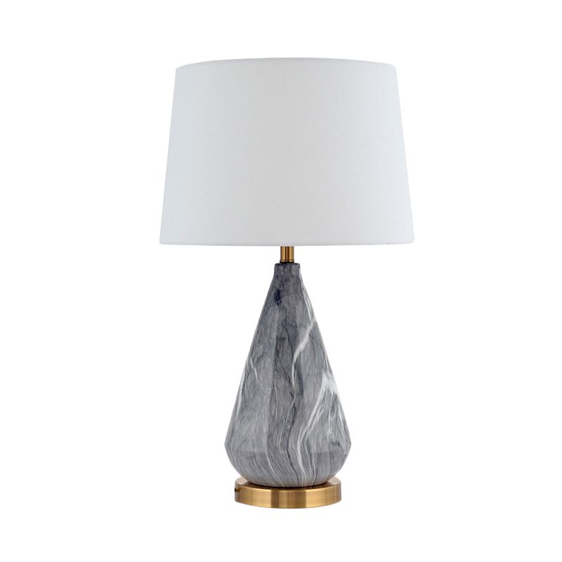 Teardrop Ceramic Table Lamp Modern 1 Bulb Grey Desk Light with White Drum Fabric Shade