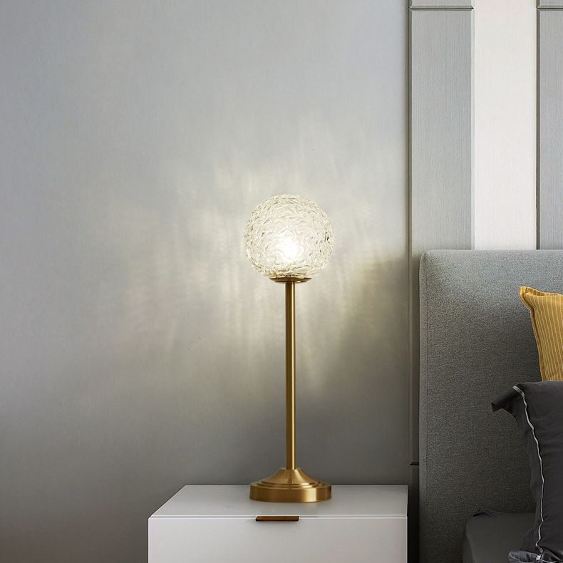 Postmodern 1-Light Table Lamp Gold Finish Ball Nightstand Light with Shade