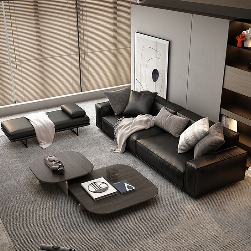 26.38" H Genuine Leather Square Arm Modern Sofa with Storage Black Standard Sofa