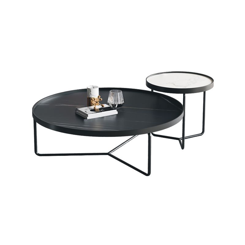 2 Piece Round Nesting Tables Modern Minimalist Slate Coffee Table