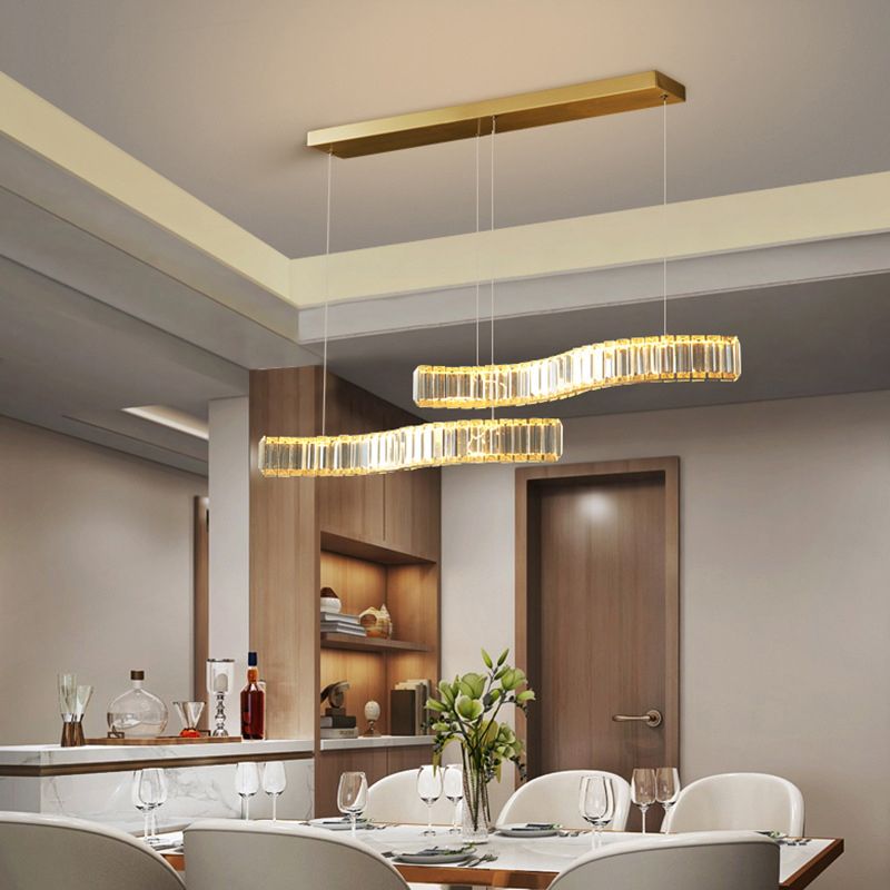 Modern Island Lighting Linear Crystal LED Pendant Lights for Dining Room