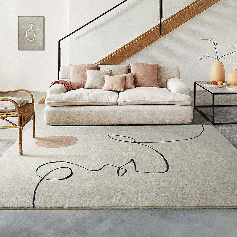 Apricot Tone Calming Rug Polyester Abstract Print Indoor Rug Non-Slip Backing Carpet for Living Room