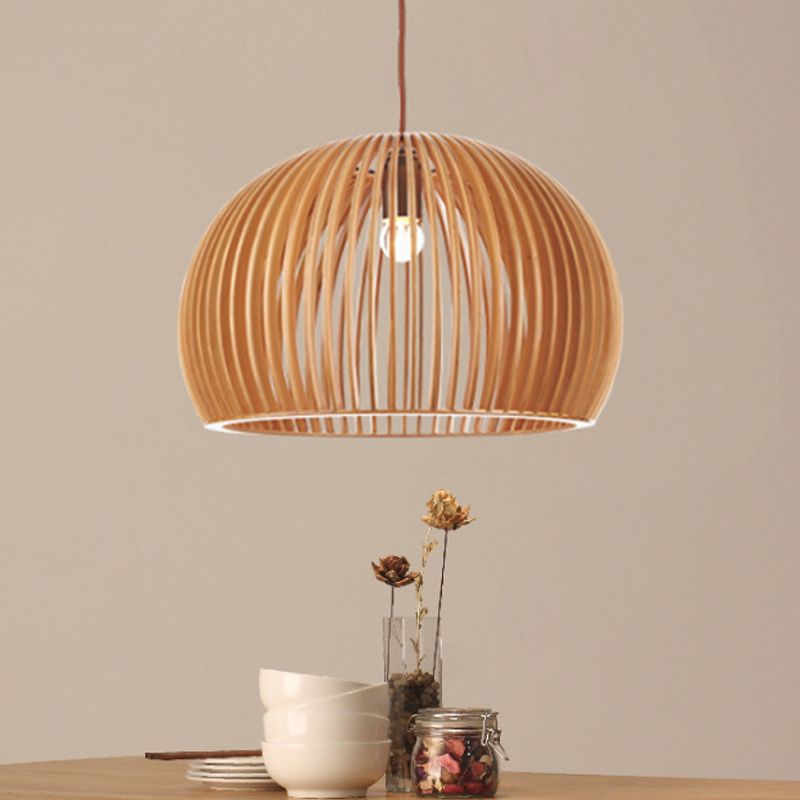 Holzhemisphäre Anhänger Beleuchtung minimalistischer Ein-Bulb-Beige Decke Hanglampe, 14 "/18" Breite