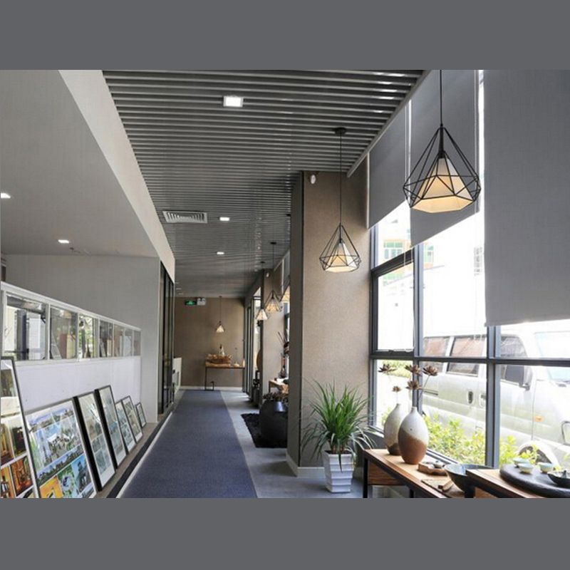 Retro Industrial Diamond Hanging Pendant Lights Metallic Hanging Light Fixture for Living Room