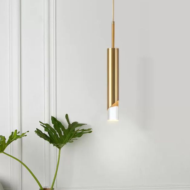 Pendante LED en aluminium dans la lumière suspendue cylindrique en acrylique moderne pour chambre à coucher