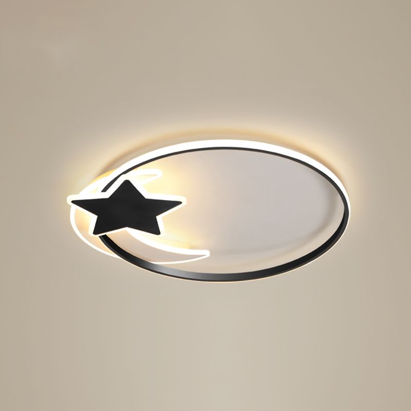 Lámpara empotrada de metal Simplicity con luz empotrada en el techo LED de anillo negro con decoración de luna y estrella