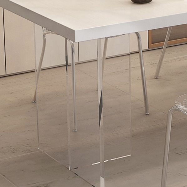 Contemporary Dining Table White Rectangle Solid Wood Dinner Table