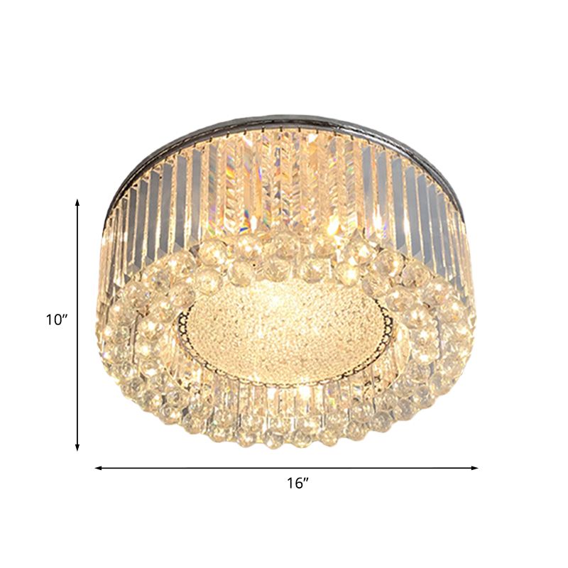 Minimalist Drum Ceiling Flush Mount 5-Bulb Crystal Rods Flush Mounted Light in Silver