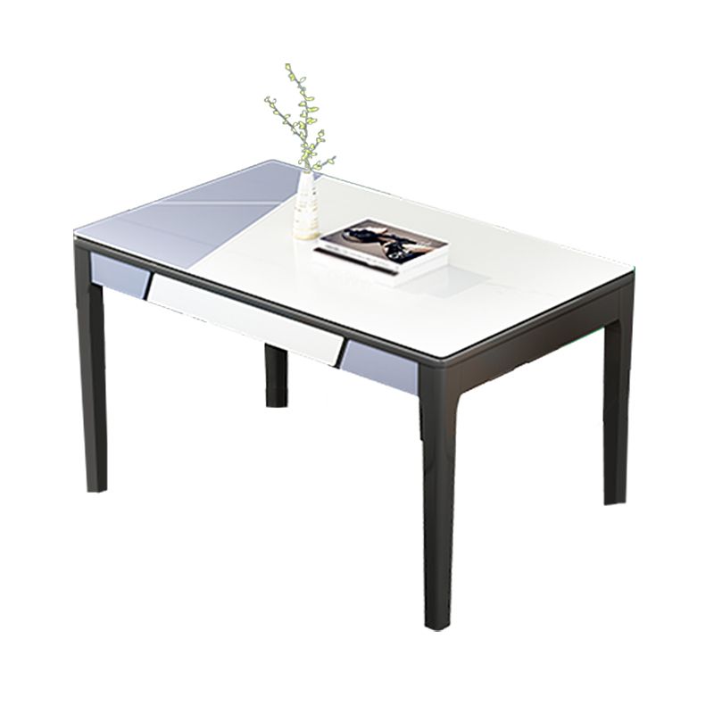 Glass Dining Table Mid-Century Style 4 Legs Base Rectangle Table for Dining Room