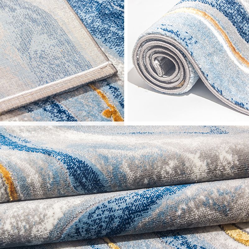 Modern Living Room Rug Multi Colored Abstract Printed Area Carpet Polyster Non-Slip Stain-Resistant Indoor Rug