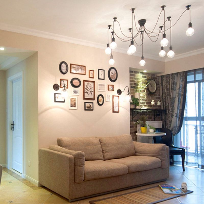 Black Multi Pendant Ceiling Light Industrial Metal Spider Swag Pendant Light for Bar