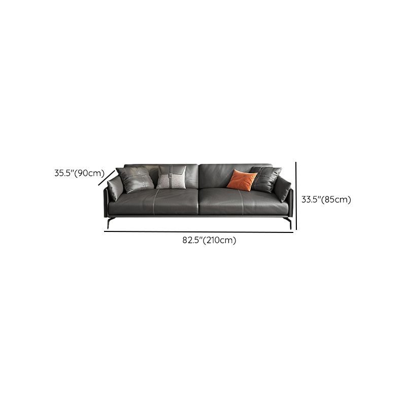Square Arm Sofa 33.46" High Genuine Leather Sofa with Loose Back
