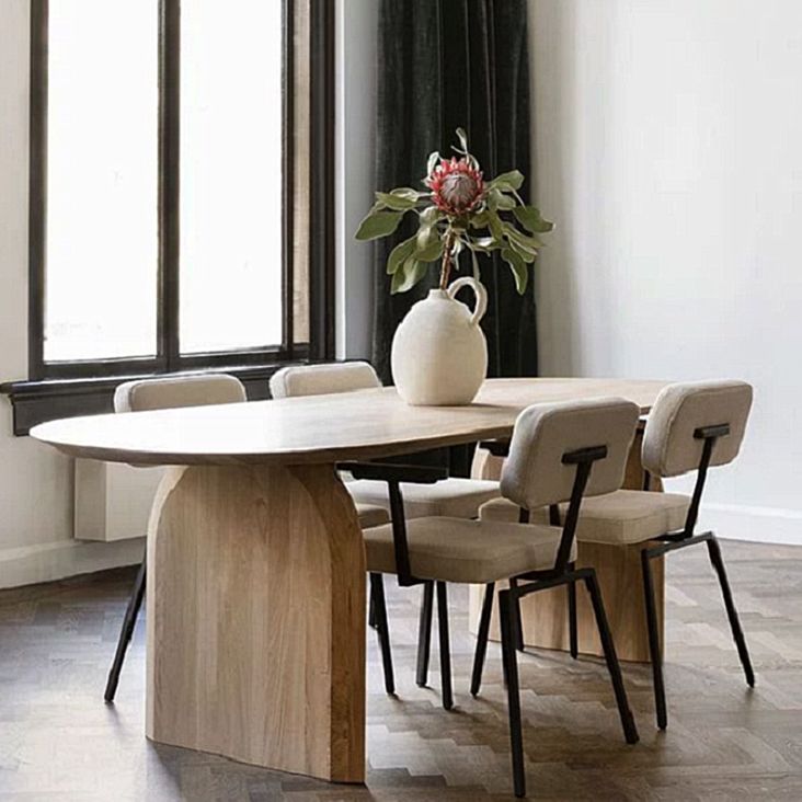 Contemporary Style Dining Table Oval Solid Wood Natural Dinette Table for Home Kitchen
