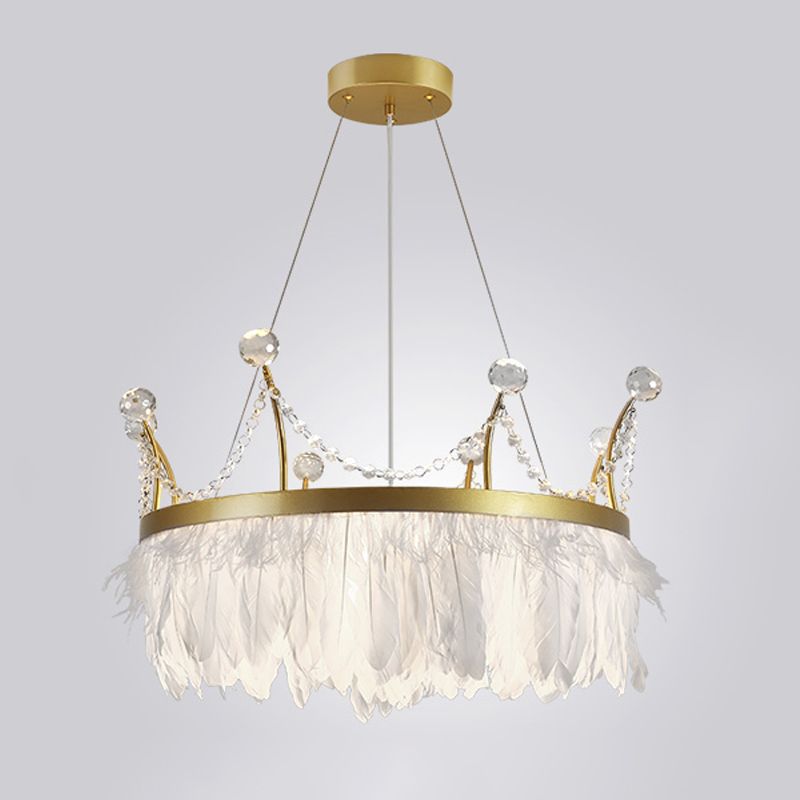 Crown Chandelier Light Fixtures Modern Multi-Head White Chandelier Pendant Lamp with Feather Shade