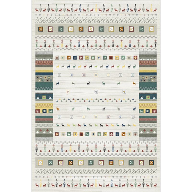 Beige Living Room Area Carpet Americana Pattern Rug Polyester Anti-Slip Backing Rug