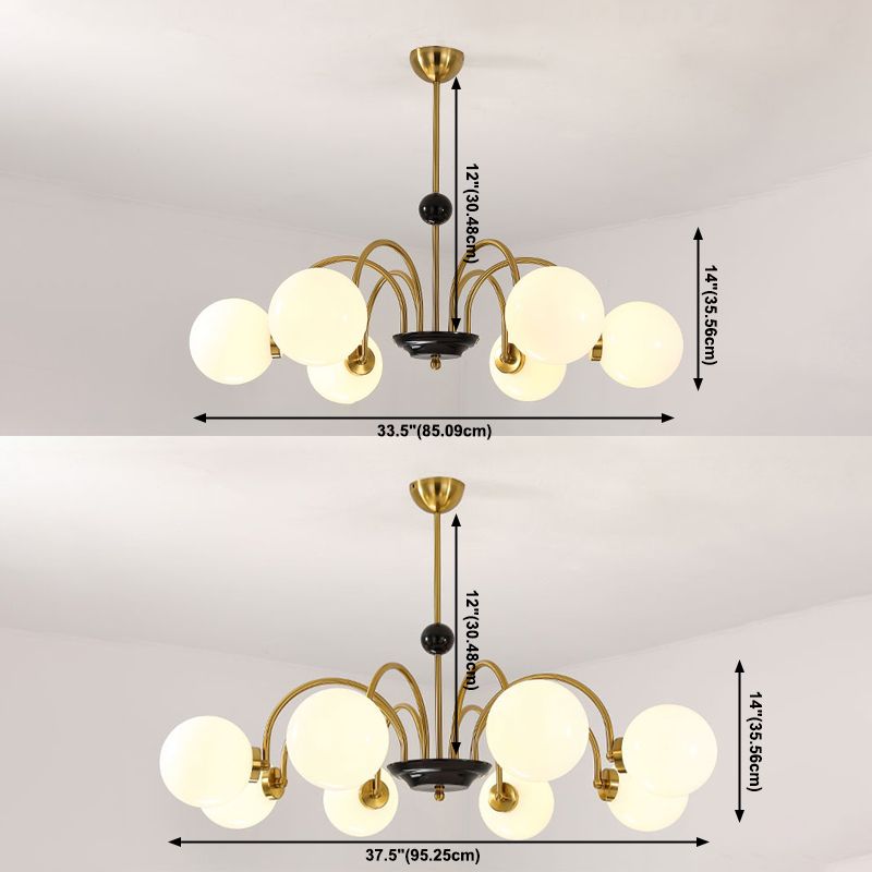 Modern Luxury Globe Hanging Lamp Electroplate Iron Pendant Light with White Glass Shade