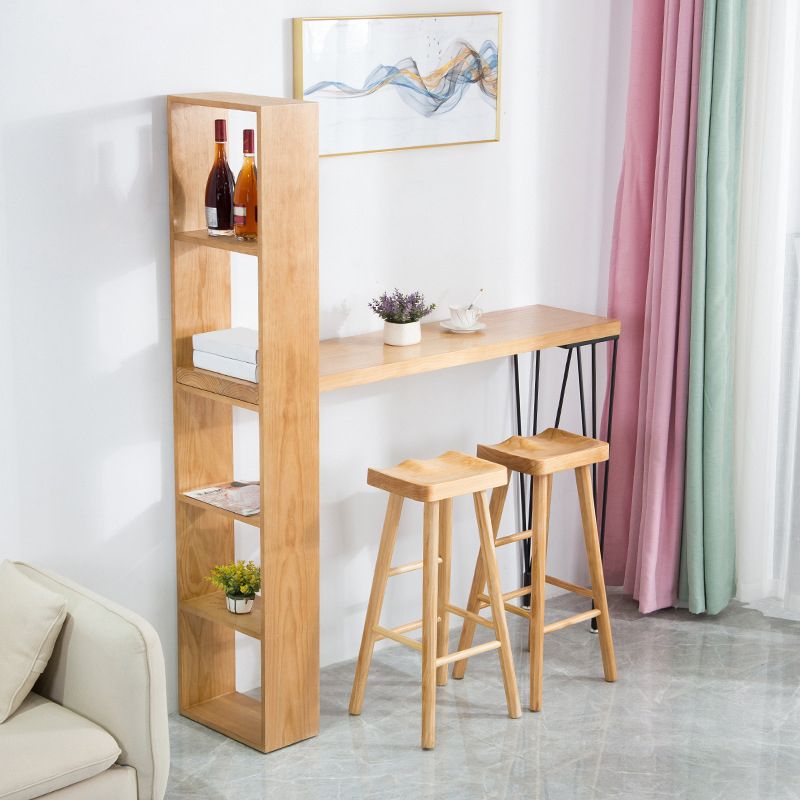Rectangle Bar Table Modern Solid Wood Bar Height Table with Shelves