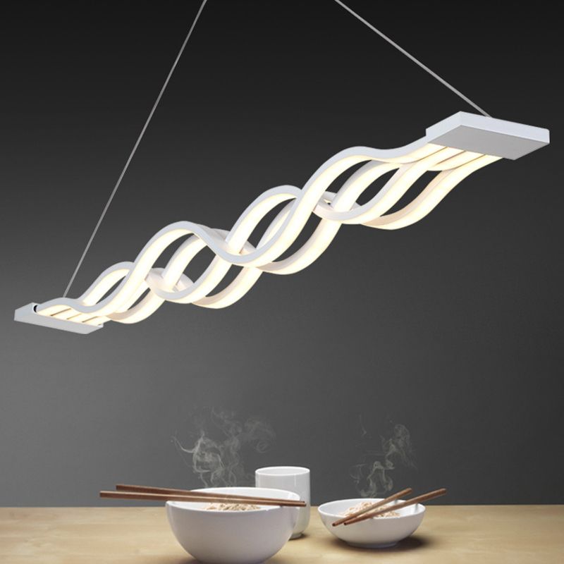 Forma de onda blanca Luz Led Island en estilo moderno Luz de colgante de hierro lacado con sombra acrílica
