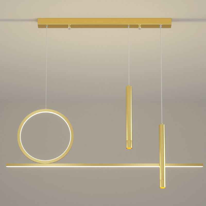 Linear Island Light Fixture Modern Chandelier Metal 4 Light Island Lighting Fixture in Gold