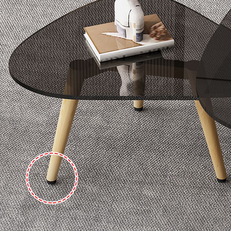 Wood and Glass 3 Legs Coffee Table Modern Triangle Clear Table